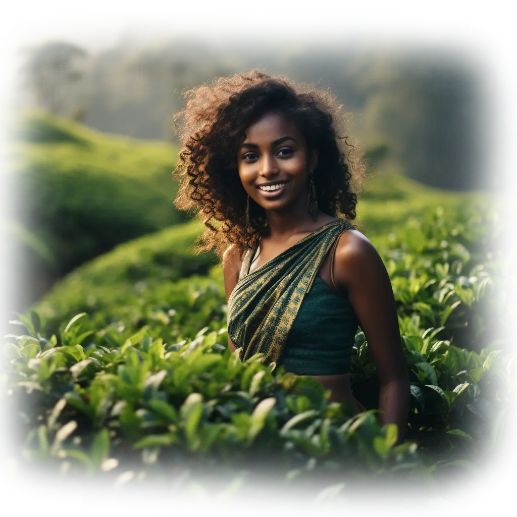 Chica feliz en plantación de té